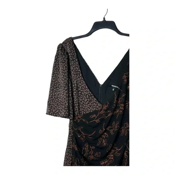 1499. 4SI3NNA ANTOINETTE FLORAL COLORBLOCK MIDI LENGTH DRESS MEDIUM PINK/BLACK - Picture 5 of 11